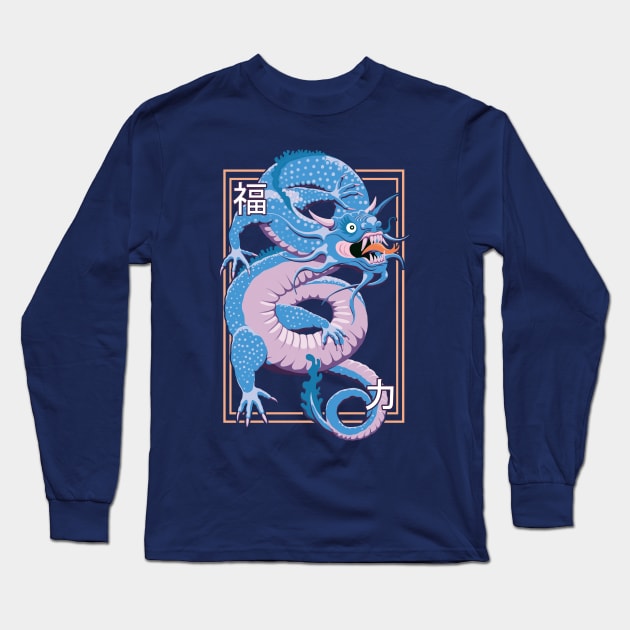 Blue  Chinese Dragon Graphic Design Long Sleeve T-Shirt by TMBTM